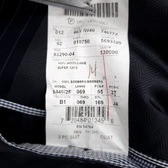 Unbranded Loro Piana Fabric Super 120's 100% Wool Jacket Blue Striped 46 X - Picture 7 of 7